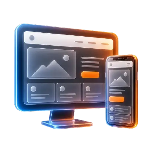 3D icon of a desktop monitor and smartphone displaying a responsive website layout, representing custom website design services"